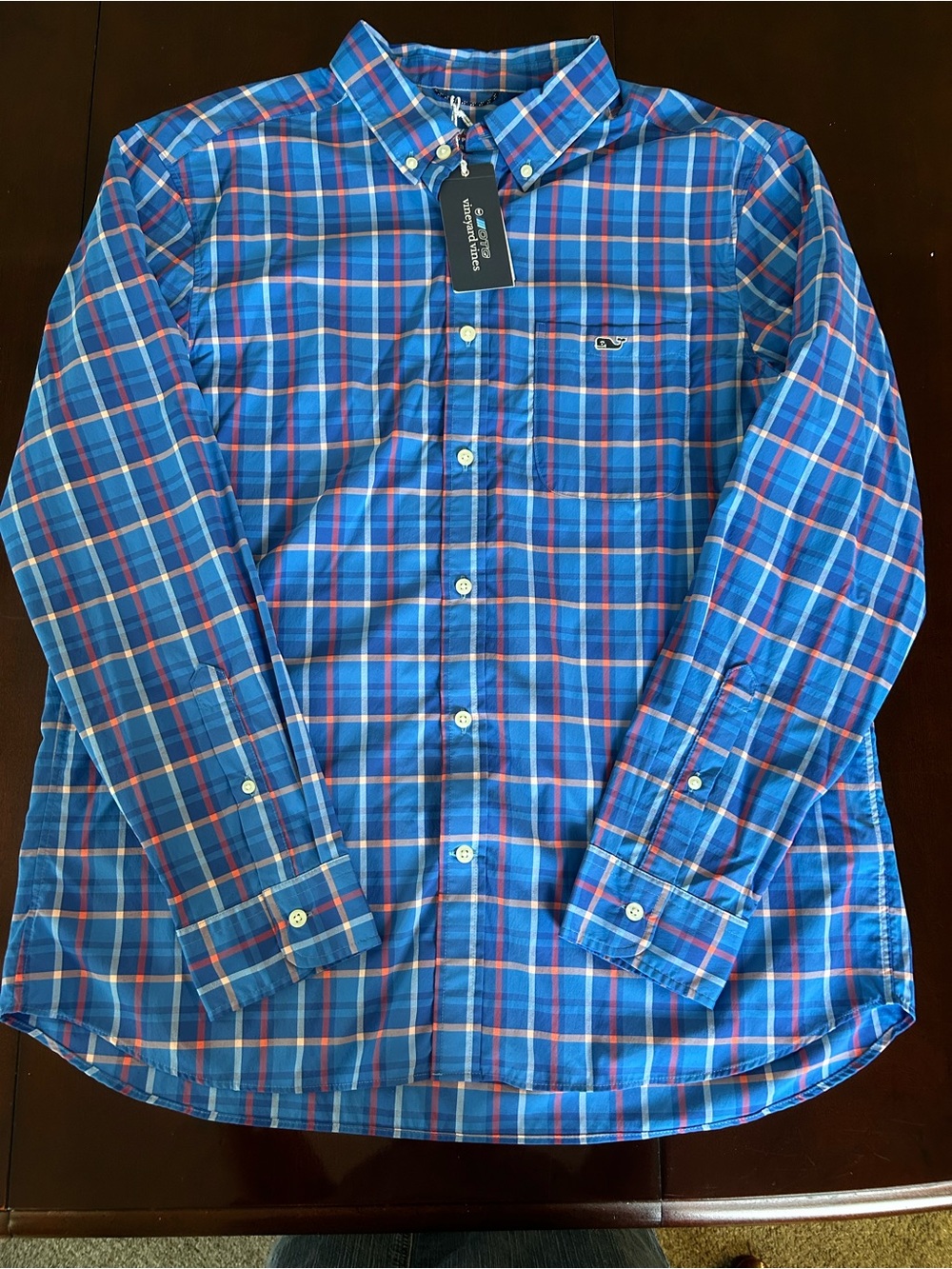 Vineyard Vines Blue and Red Plaid Button-Down Shirt